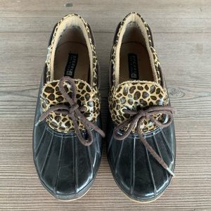 Sperry Brown Cheetah Print Slip-On Duck Shoes
